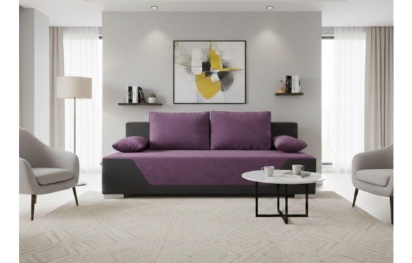 Sofa Mia soro 65 fioletowa na sprężynach z funkcją spania i pojemnikiem